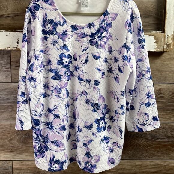 BonWorth Womens Floral Purple and White Blouse, Size Large - Picture 2 of 6